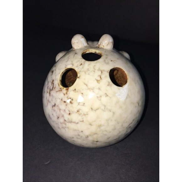 Frog Art Pottery Toothbrush Holder Cream Brown Spotted Toad Neutral Vase Flower - Picture 5 of 8